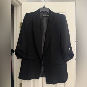 Zara Black Women's Longline Blazer with Rolled Sleeves